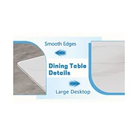 63" Snow Mountain White Stone Dining Table Set (4 Black Pu Chairs)