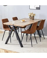 Wood-Textured Mdf Dining Table with 4 Technology Fabric Chairs