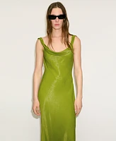 Mango Women's Draped Neck Satin Texture Dress