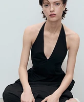 Mango Women's Halter Neck Cotton Midi Dress