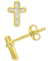 2-Pc. Set Cubic Zirconia Cross Stud Earrings in Sterling Silver & 14k Gold-Plate