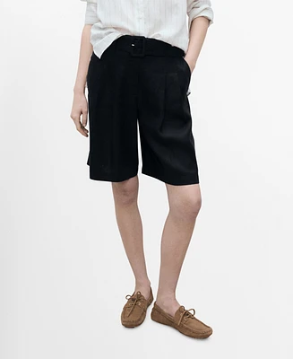Mango Women's Belt Linen-Blend Bermuda Shorts