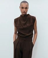 Mango Women's Wide Leg Pleated Pants