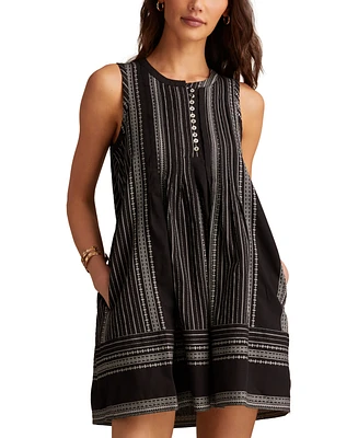Lucky Brand Women's Cotton Pintuck Button-Front Mini Dress