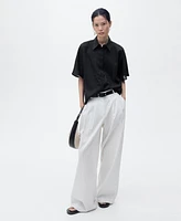 Mango Women's Short Sleeve Linen-Blend Shirt
