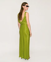Mango Women's Draped Neck Satin Texture Dress