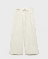 Mango Women's Stripes and Belt Wide Leg Jeans