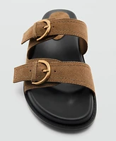 Mango Women's Natural Fiber Strap and Buckle Leather Sandals