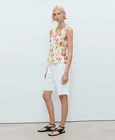 Mango Women's Floral Button-Down Fitted Blouse