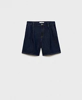 Mango Women's Rinse-Wash Denim Pleated Bermuda Shorts