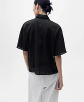 Mango Women's Short Sleeve Linen-Blend Shirt