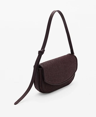 Mango Women's Flap Raffia Shoulder Bag