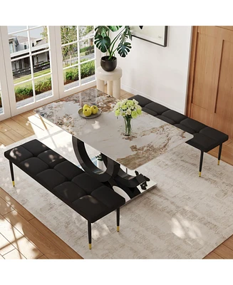 Pandora Stone Dining Table Set with Benches: Modern Luxury for Your Home