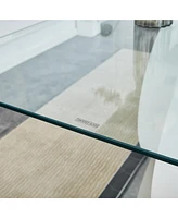 63" Tempered Glass Dining Table with 4 Pu Chairs and Metal Legs