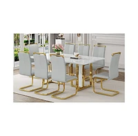 Marble Pattern Dining Table Set with 8 Pu Chairs (67"x36