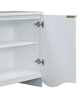 Vertical Stripes and Wavy Design of a Four-Door Cabinet Cabinet Suitable for Hallway, Entryway, Living Room