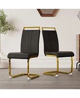 Modern Dining Chairs, Pu Faux Leather High Back Upholstered Side Chair with C-shaped Tube. Plating Golden Metal Legs for Dining Room Kitchen Vanity Pa