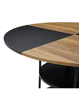 47" Round Dining Table - Storage, Wood & Black Design
