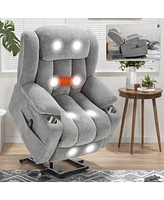 Chenille Power Lift Recliner, Massage & Heat, Usb, Cup Holders, Grey