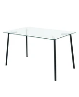 51.2" Square Glass Dining Table, Black Metal Legs