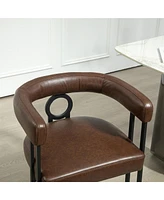 Contemporary Designed Chenille Fabric Upholstered Accent/Dining Chair/Barrel Side Chairs Kitchen Armchair for Living Room set of 1 (Dark Brown Pu)