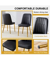 Set of 8 Dining Chairs with Pu Backrest and Gold Metal Legs