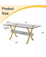 Modern Glass Dining Table with Gold Legs, Multipurpose for Home/Office (71"x35"x30")