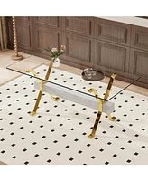 Modern Glass Dining Table with Gold Legs, Multipurpose for Home/Office (71"x35"x30")