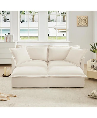 Cream Chenille 2-Seater Sofa with Ottomans