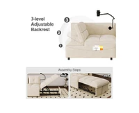 3-in-1 Velvet Sofa Bed with Usb, Phone Stand, and Adjustable Back (Beige)