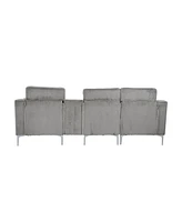 Convertible Sectional Corduroy Sofa with Cupholders, Usb,Three-seater,Gray