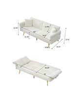 79 inch corduroy sofa bed, foldable double sofa bed with folding armrests, suitable for living rooms and small spaces