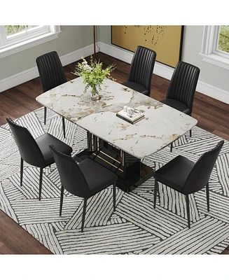 7-Piece Faux Marble Dining Set with U-Leg Table and 6 Chairs
