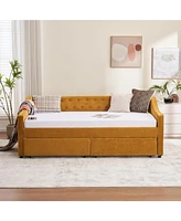 Upholstered Twin Daybed with Storage Drawers, Yellow Velvet