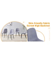 Light Gray Linen Dining Chairs (Set of 4) - Black Metal Legs