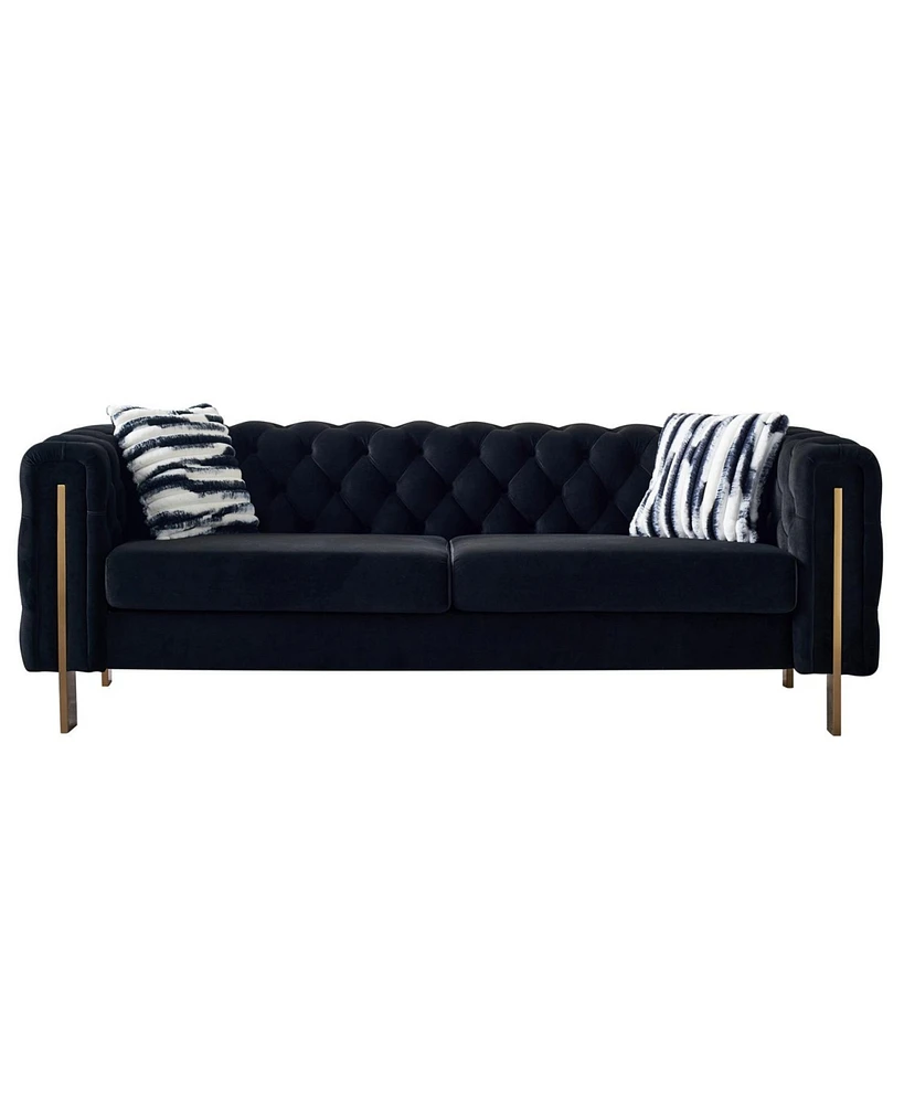 Chesterfield Modern Tufted Velvet Living Room Sofa, 84.25"W Couch,Black