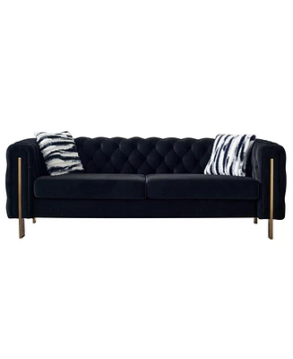 Chesterfield Modern Tufted Velvet Living Room Sofa, 84.25"W Couch,Black