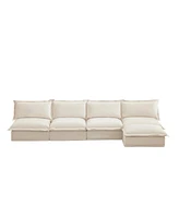 Cream Chenille Sectional Sofa with Removable Ottoman