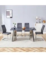 Black Marble Table and 4 Dark Gray Pu Chairs with Butterfly Legs