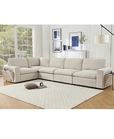 Modular Sectional Sofa with Wireless Charger, Cup Holders, Book Space, and Soft Linen Fabric (5-seat, Beige)