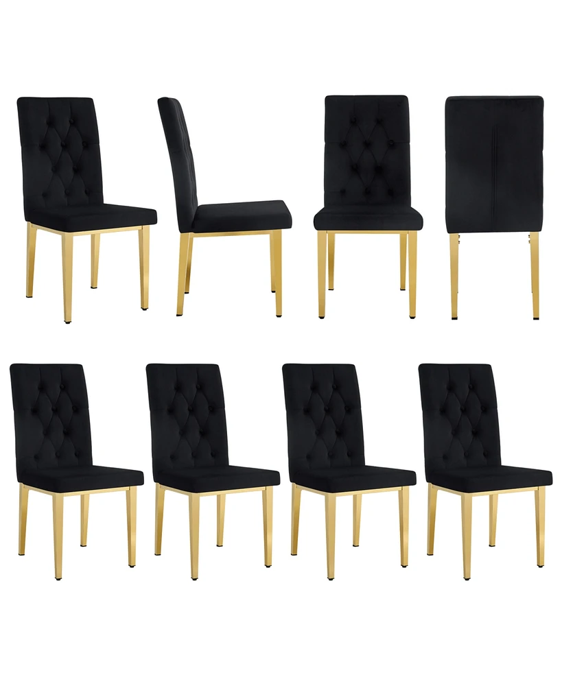 8-Piece Velvet Dining Chairs with Gold Metal Legs