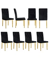 8-Piece Velvet Dining Chairs with Gold Metal Legs