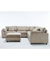 6-Seat Oversized Modular Sectional Sofa, Brown Corduroy