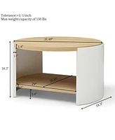 3-Piece Coffee Table Set, 31" Round Rustic Wood Table with Storage, Modern Home Furniture (Natural & White)