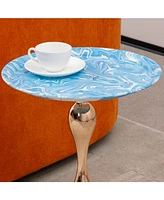 Modern Round Coffee Table, Metal Pedestal Table for Small Spaces