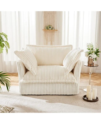 Slipcovered Armchair with Large Cushions and Pillows in Cozy Cream Corduroy