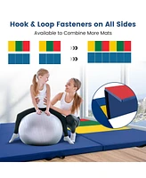 4-Panel Pu Leather Folding Exercise Mat with Carrying Handles-Navy