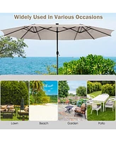 15 Feet Twin Patio Umbrella with 48 Solar Led Lights