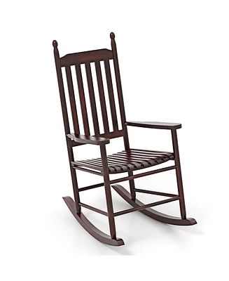 High-Back Acacia Wood Outdoor Rocking Chair with Solid Rocking Base
