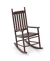 High-Back Acacia Wood Outdoor Rocking Chair with Solid Rocking Base